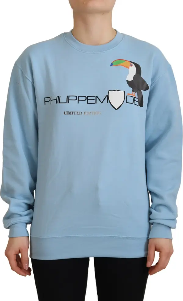Light Blue Logo Printed Long Sleeves Sweater