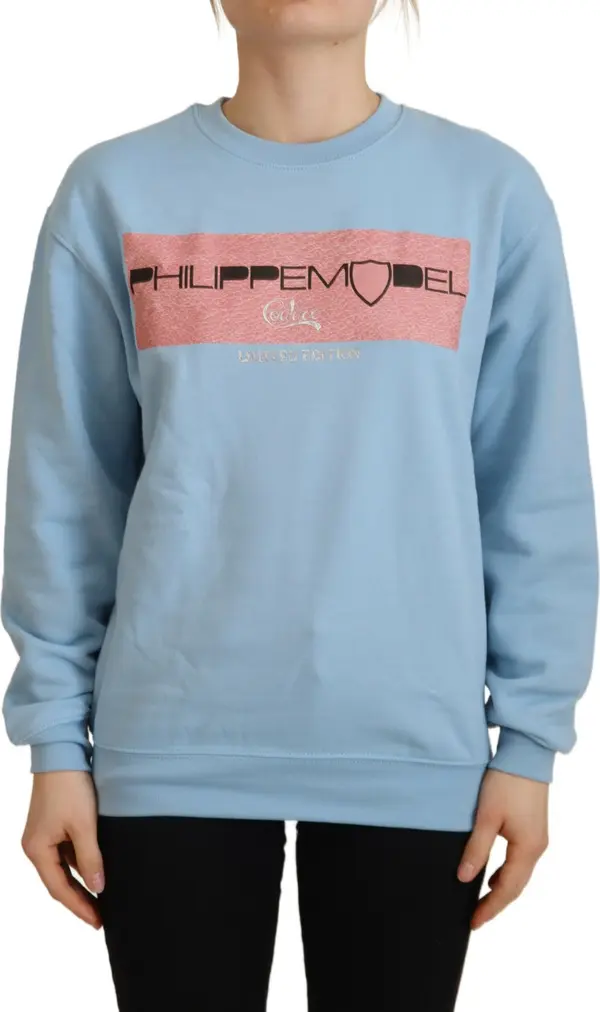 Light Blue Logo Printed Long Sleeves Sweater