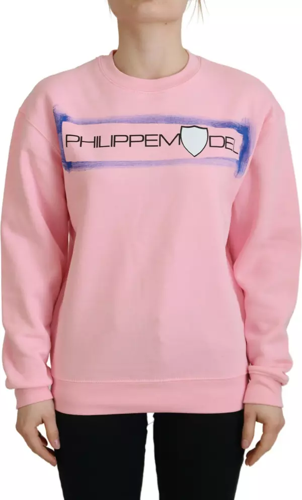 Pink Printed Long Sleeves Pullover Sweater