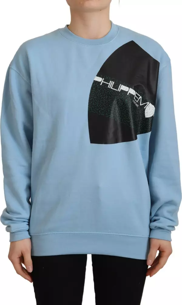 Light Blue Logo Printed Long Sleeves Sweater
