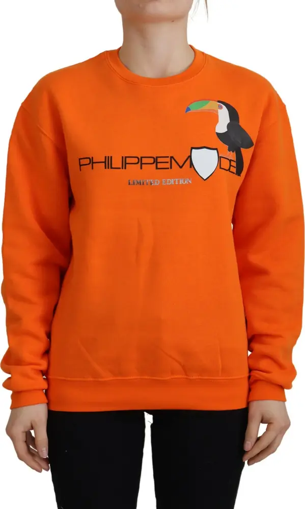 Orange Printed Long Sleeves Pullover Sweater