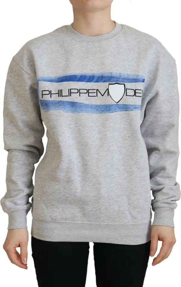 Gray Printed Long Sleeves Pullover Sweater