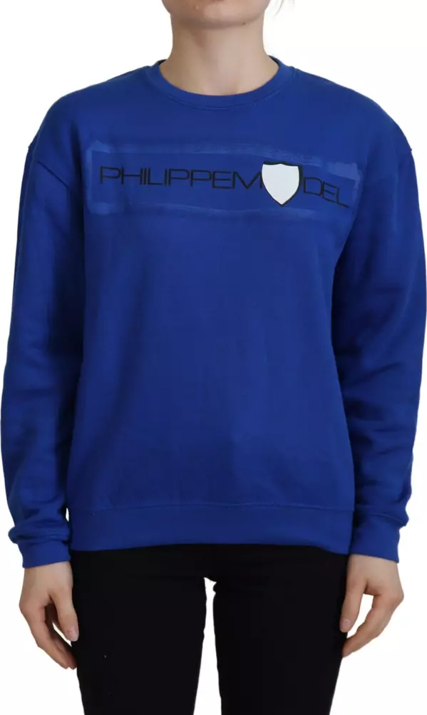 Blue Printed Long Sleeves Pullover Sweater