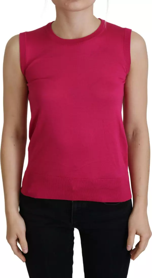 Pink Silk Vest Pullover Crewneck Tank Top