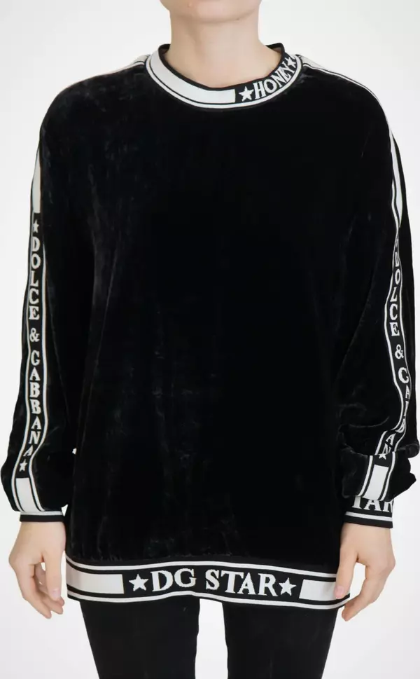Black Velvet Crewneck Pullover Sweater