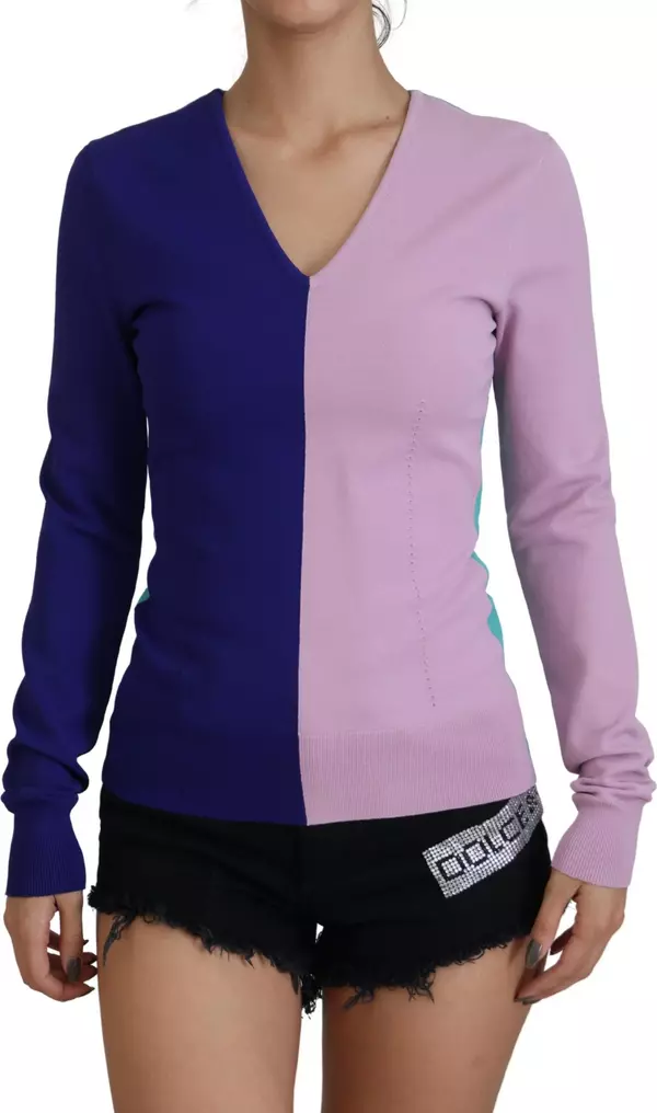 Multicolor V-neck Viscose Long Sleeves Sweater