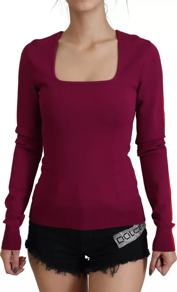 Multicolor Viscose Square Neck Pullover Sweater