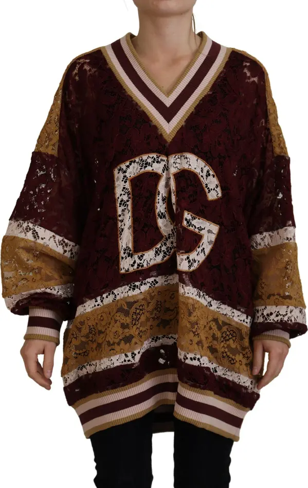 Multicolor Lace V-neck Pullover Sweater