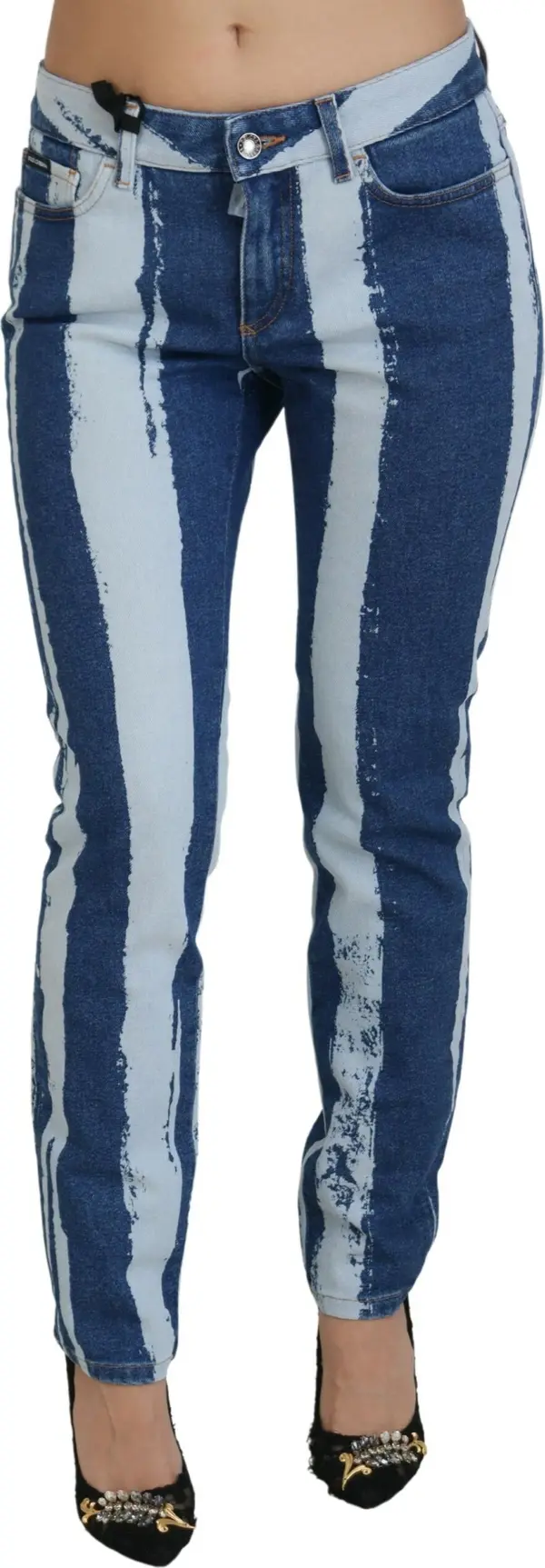 Cobalt Blue Stripes Skinny Denim Cotton Jeans