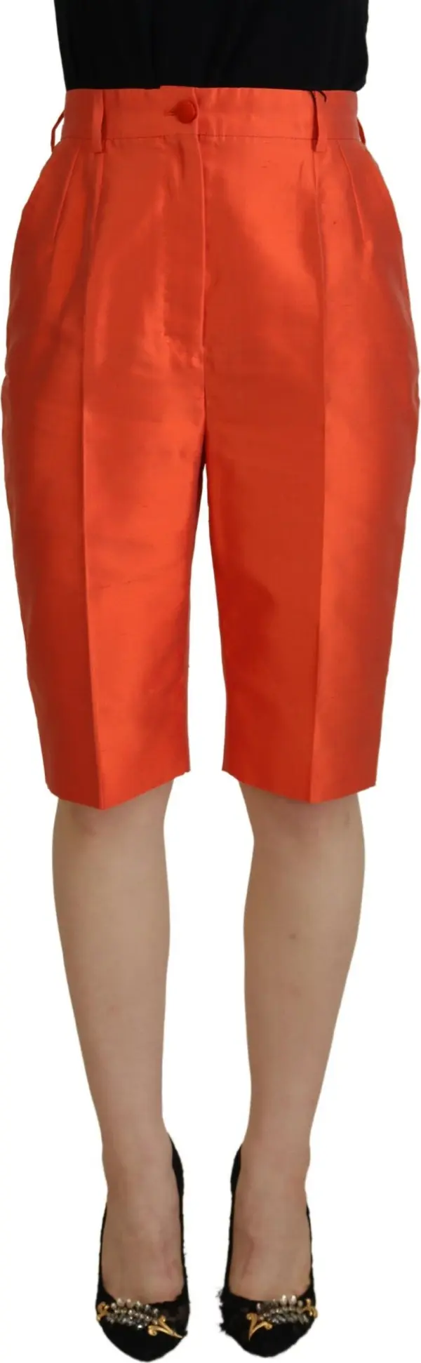 Orange Silk High Waist Cropped Pants