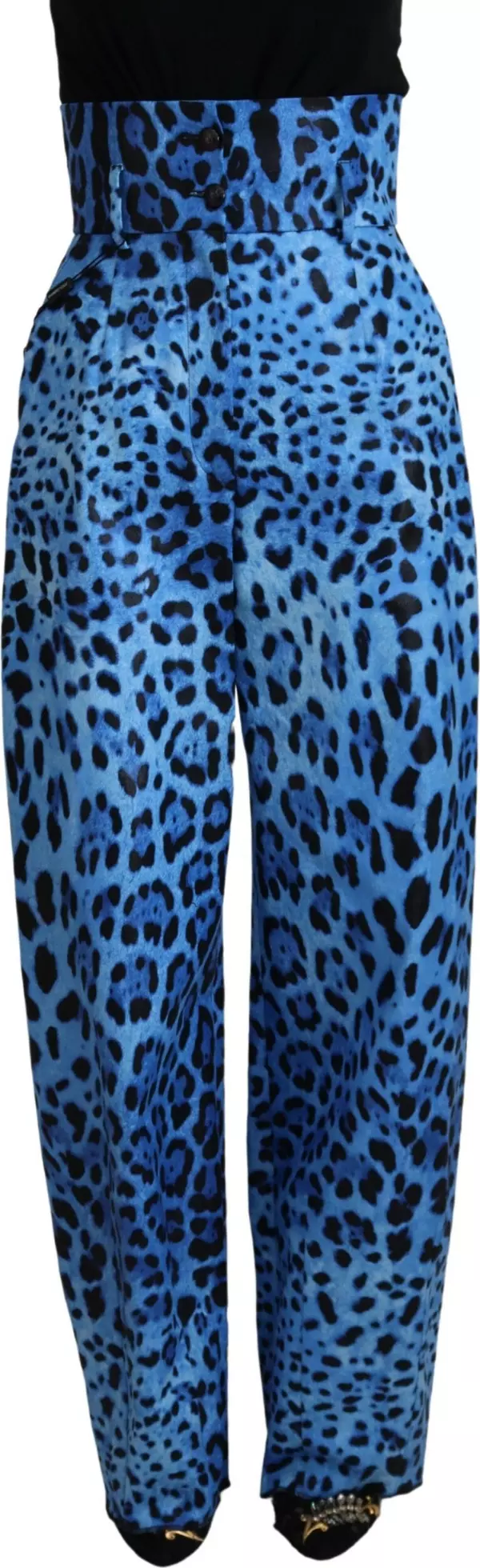 Blue Leopard Print High Waist Pants