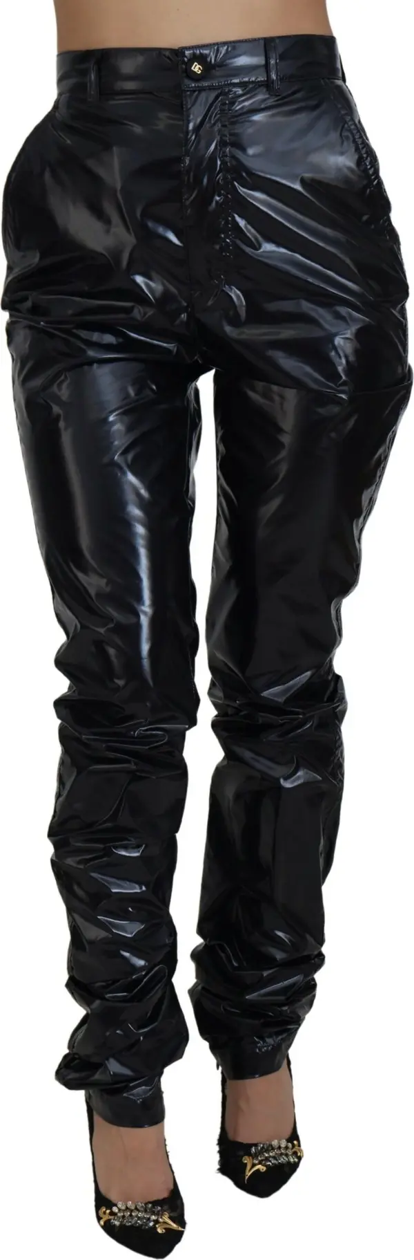 Black Nylon High Waist Skinny Pants