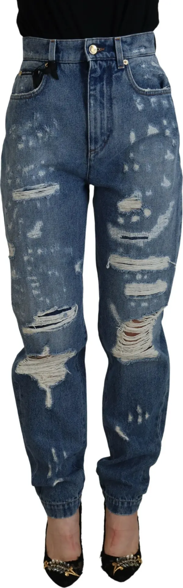 Blue Tattered Skinny Denim Cotton Jeans