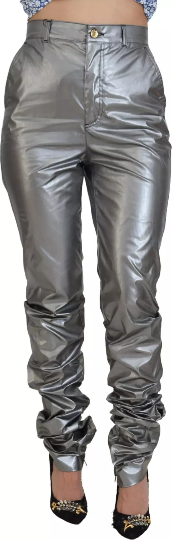 Metallic Silver High Waist Skinny Pants