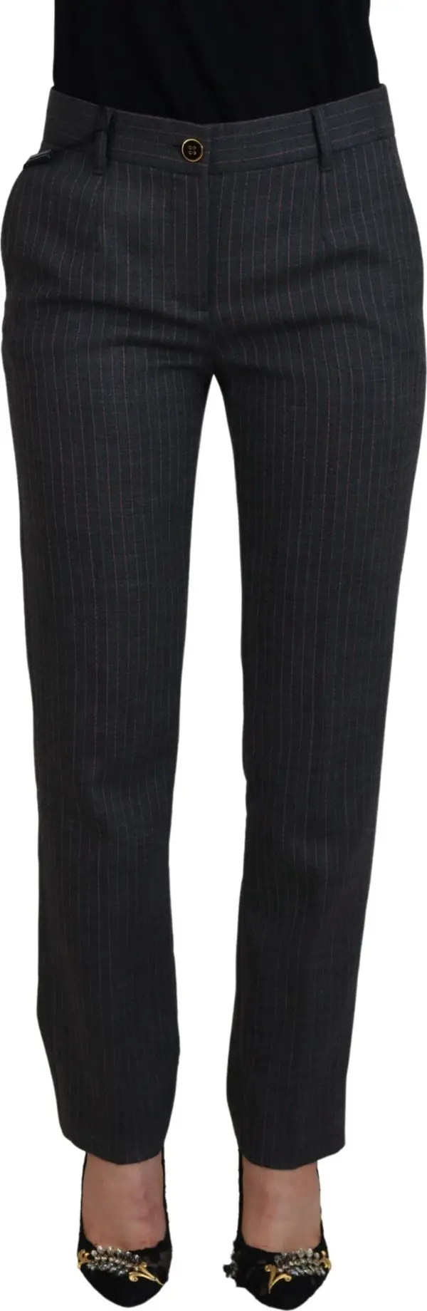 Gray Stripes Wool Tapered Women Pants