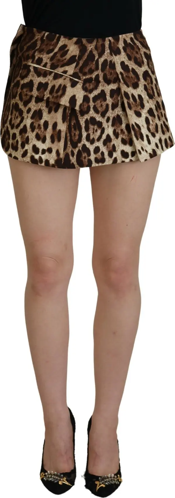 Brown Leopard Print Wool A-line Mini Skirt