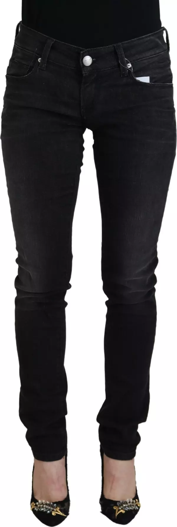 Black Cotton Low Waist Slim Fit Women Casual Denim Jeans