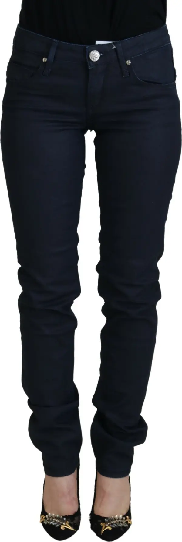 Blue Cotton Low Waist Slim Fit Women Casual Denim Jeans