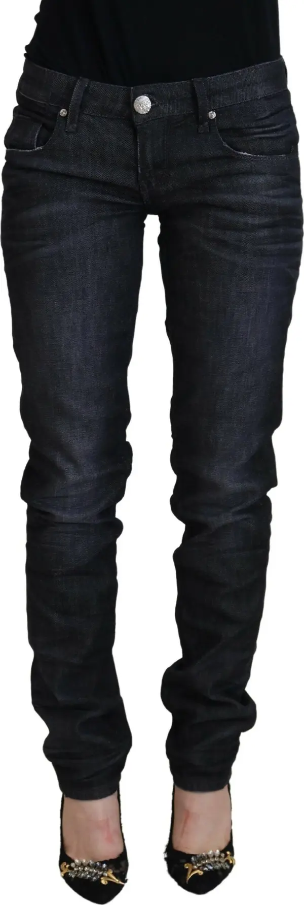 Black Cotton Low Waist Slim Fit Women Casual Denim Jeans