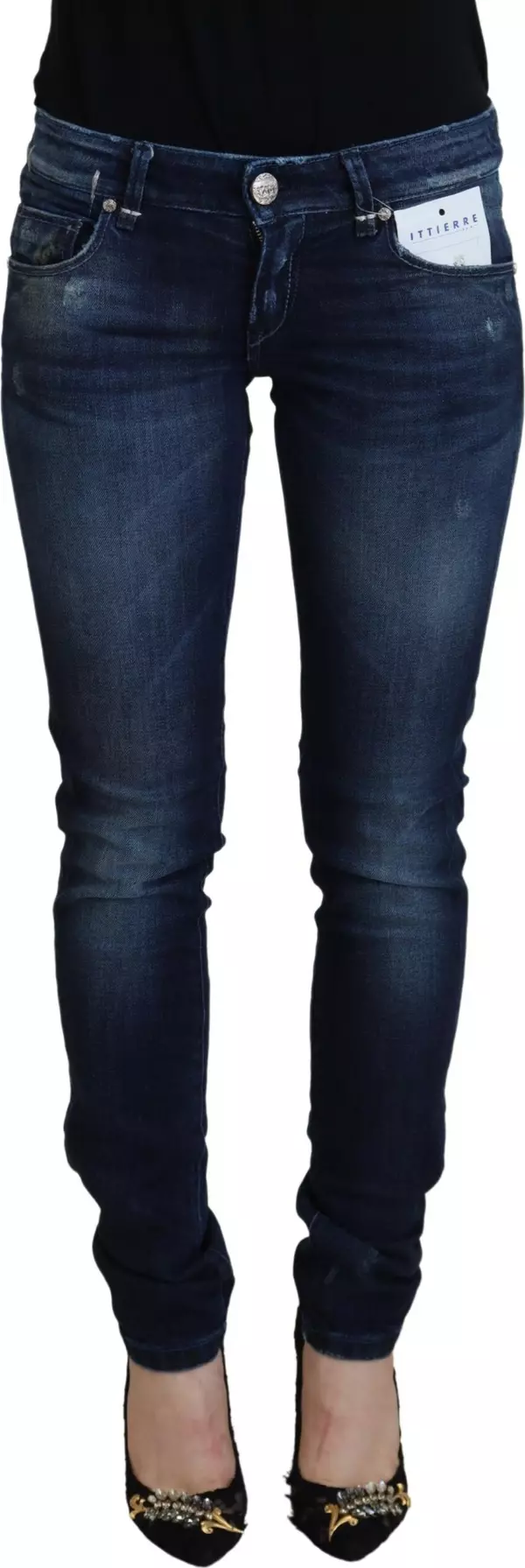 Blue Cotton Low Waist Slim Fit Women Casual Denim Jeans