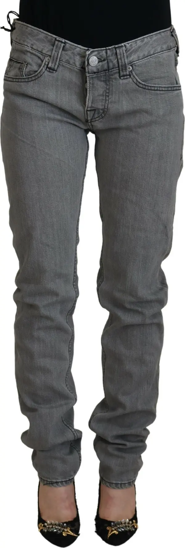 Gray Washed Cotton Skinny Women Casual Denim Jeans