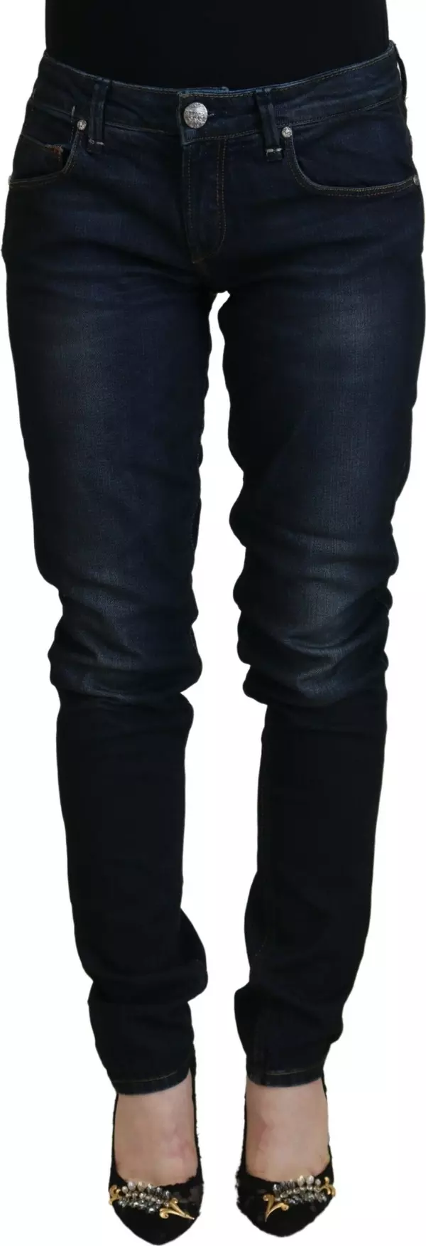 Blue Cotton Skinny Low Waist Women Casual Denim Jeans
