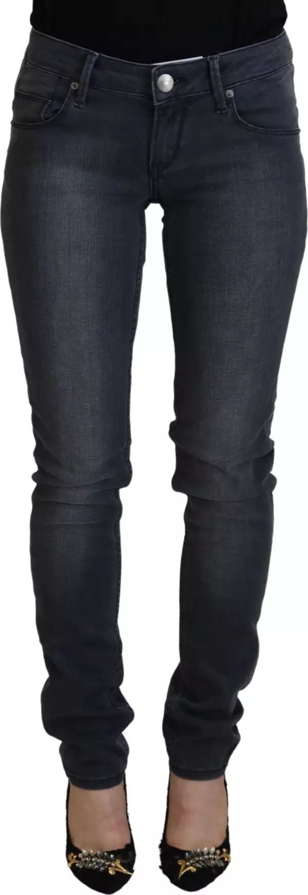 Gray Cotton Skinny Low Waist Women Casual Denim Jeans