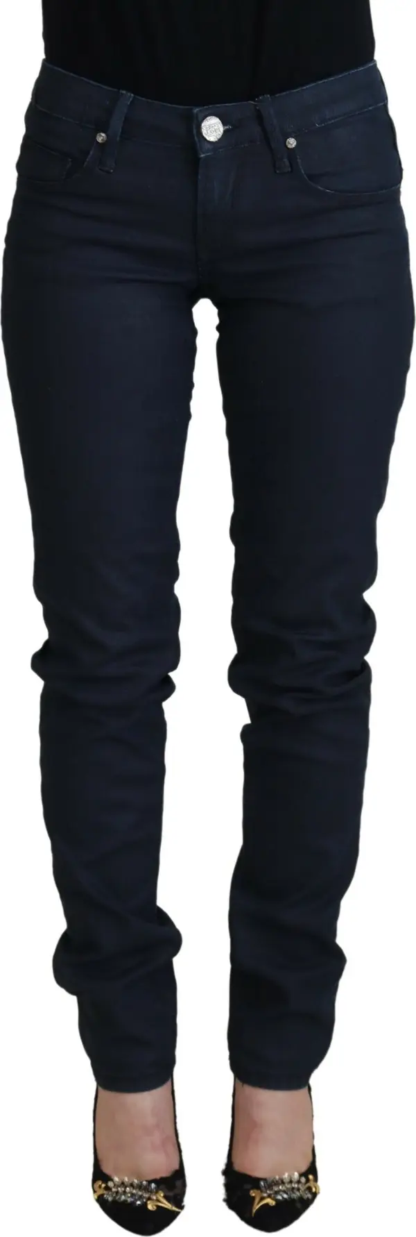 Blue Cotton Skinny Low Waist Women Casual Denim Jeans