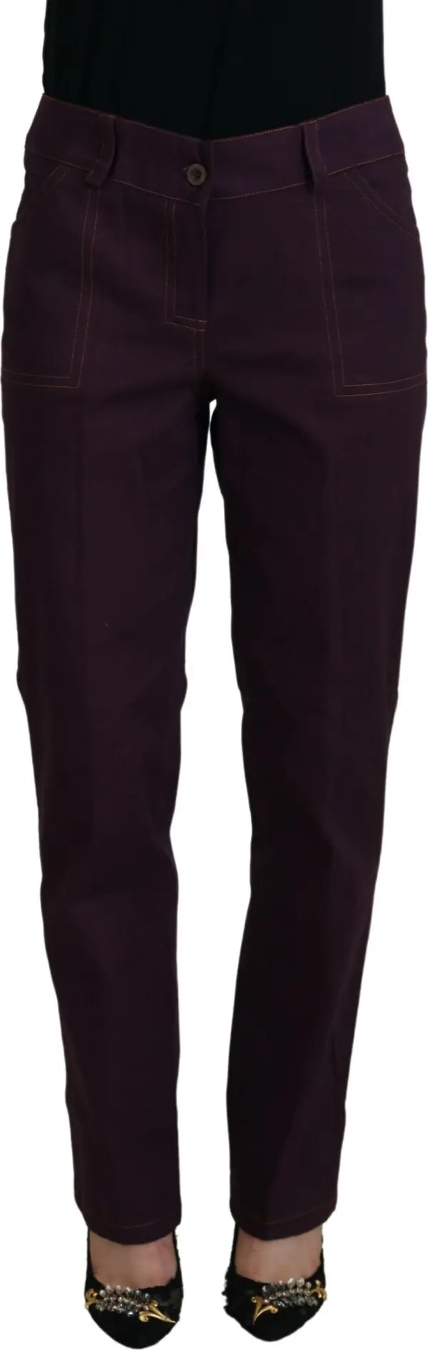 Purple Cotton Mid Waist Women Tapered Pants