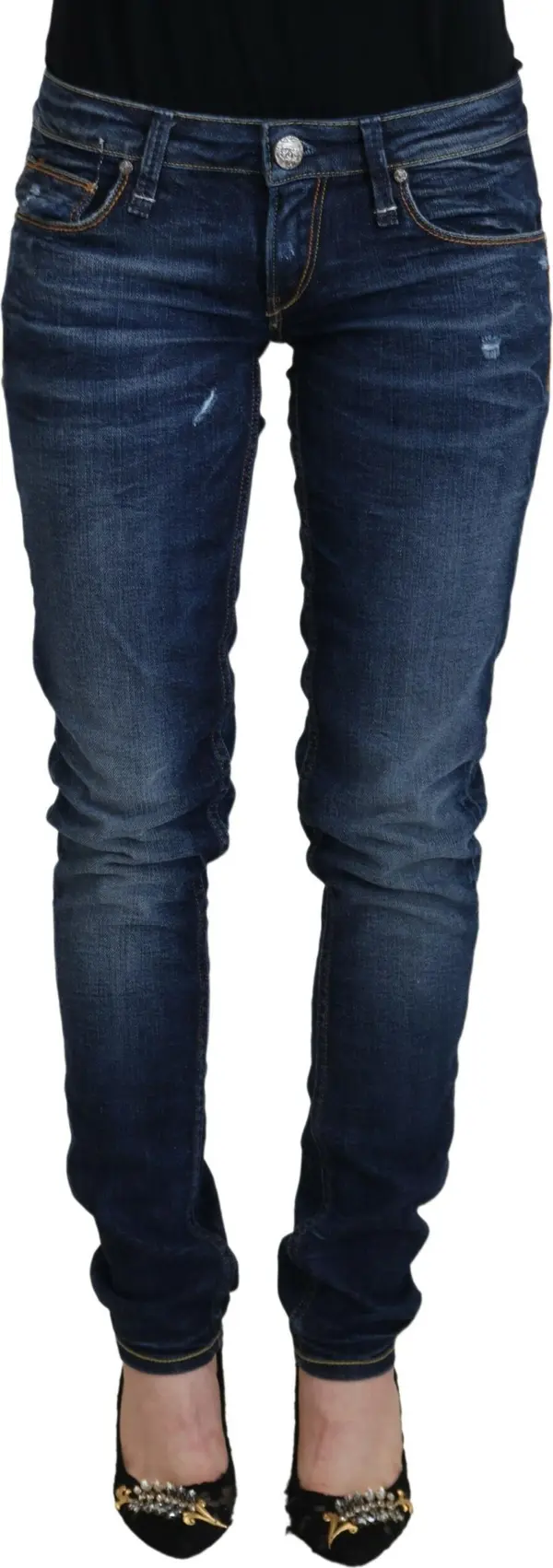 Blue Washed Cotton Low Waist Women Casual  Jeans