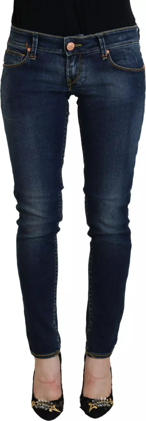Blue Cotton Low Waist Skinny Women Casual Jeans