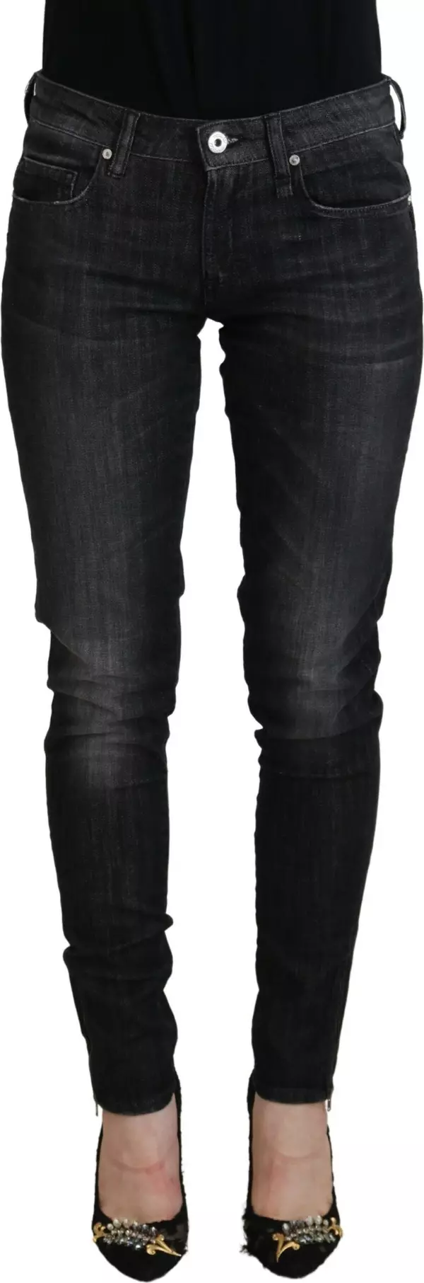 Black Cotton Low Waist Skinny Women Casual Jeans