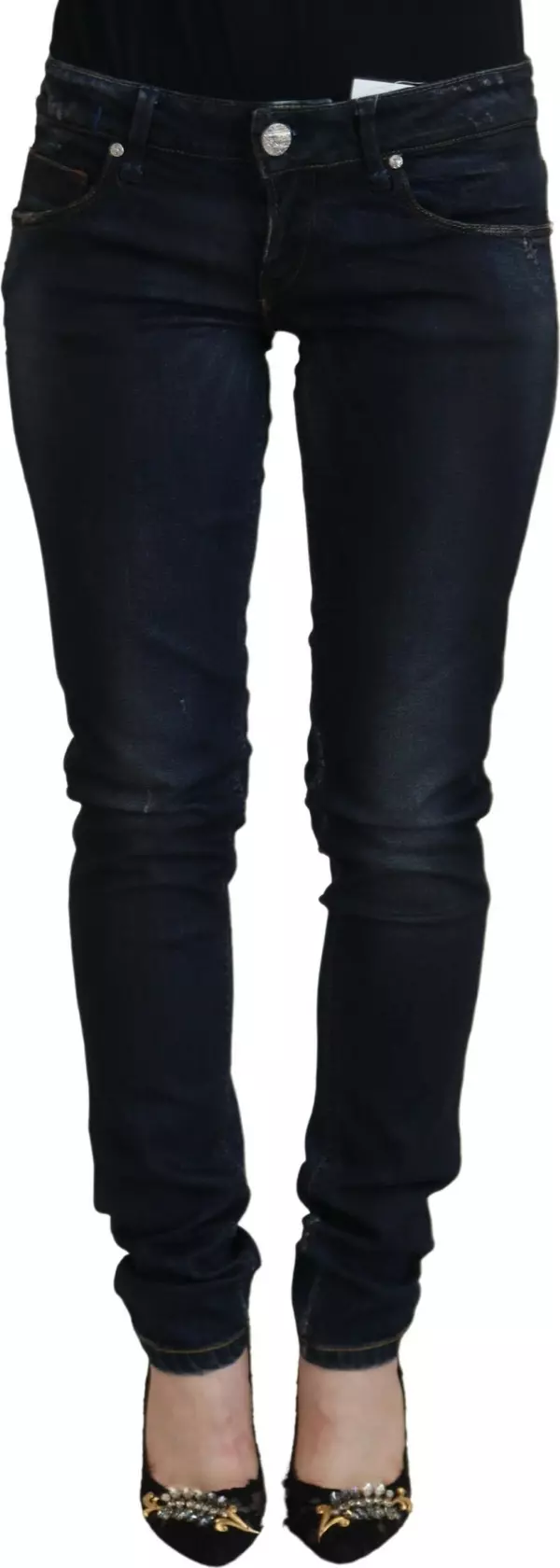 Blue Cotton Low Waist Slim Fit Women Casual Jeans