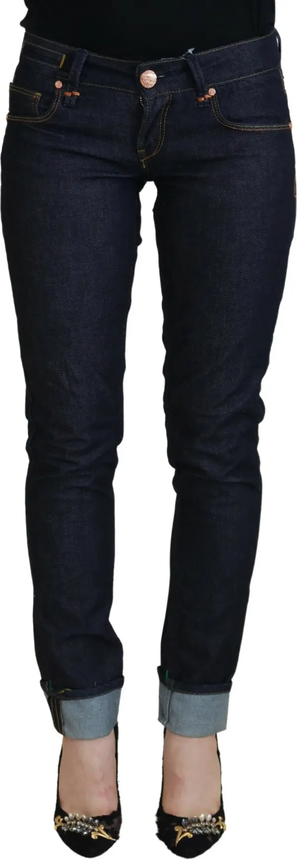 Blue Cotton Low Waist Slim Fit Women Casual Jeans