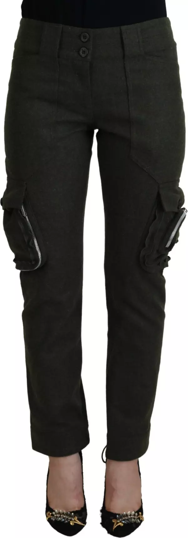 Green Lace Up Leg Women Tapered Pants