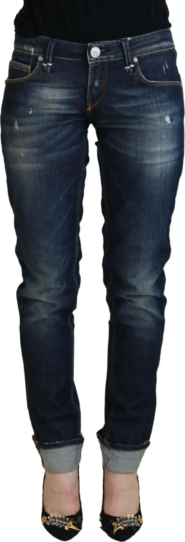 Blue Cotton Slim Fit Women Casual Denim Jeans