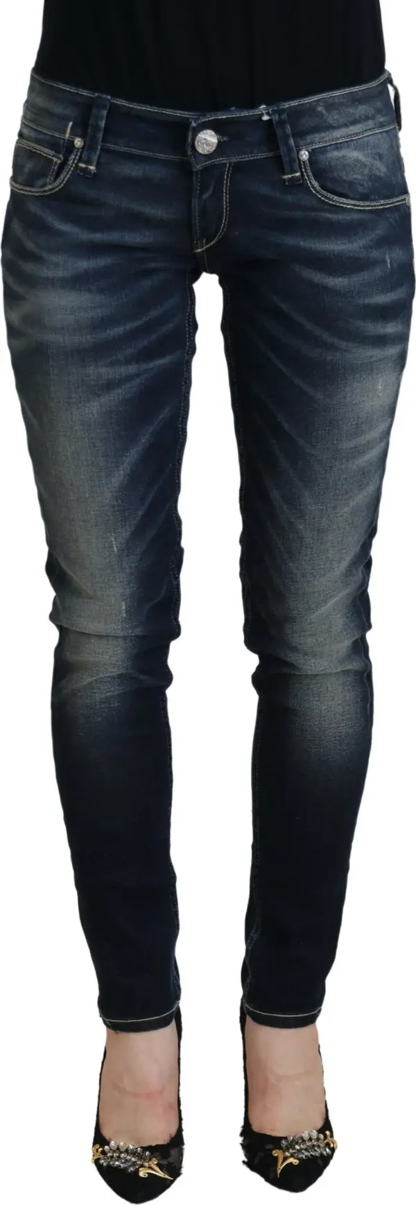 Blue Washed Cotton Slim Fit Women Denim Jeans