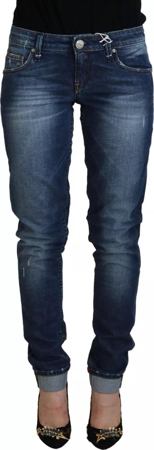 Blue Washed Cotton Slim Fit Women Denim Jeans