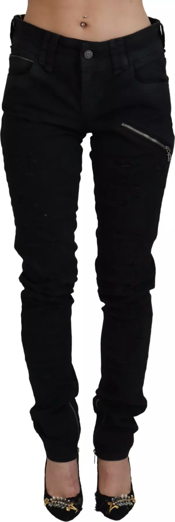 Black Cotton Mid Waist Skinny Slim Fit Denim Jeans