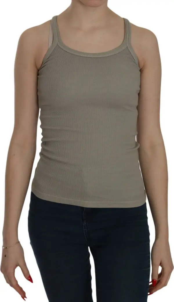 Beige Sleeveless Spaghetti Strap Tank Blouse