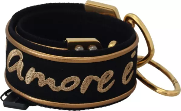 Black Gold Logo Print Brass Bag Shoulder Strap