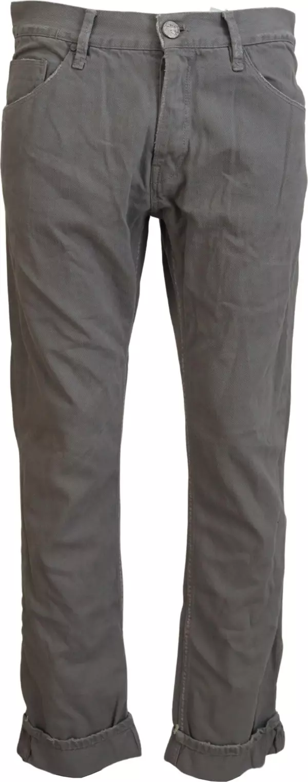 Gray Cotton Straight Fit Folded Hem Casual Denim Jeans