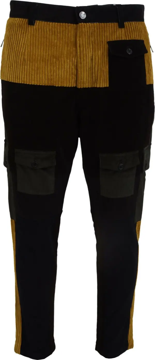 Black Yellow Cotton Men Pants