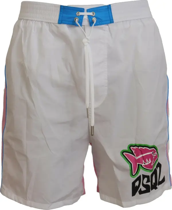 White Pink Logo Print Men Beachwear Shorts Swimwear