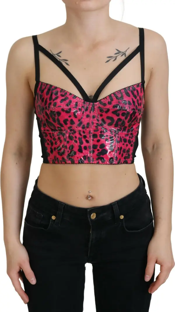 Pink Leopard Print Cropped Bustier Corset Top