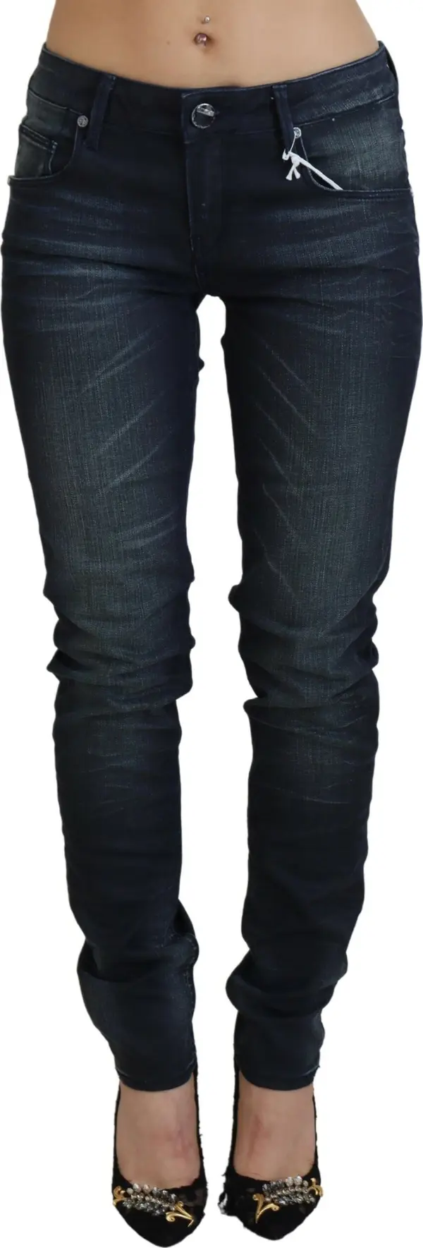 Blue Washed Low Waist Slim Fit Cotton Denim Jeans