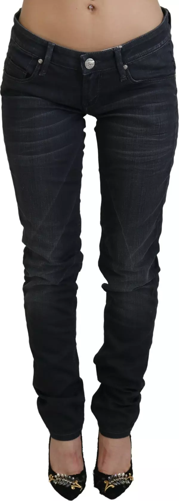 Black Washed Low Waist Slim Fit Cotton Denim Jeans
