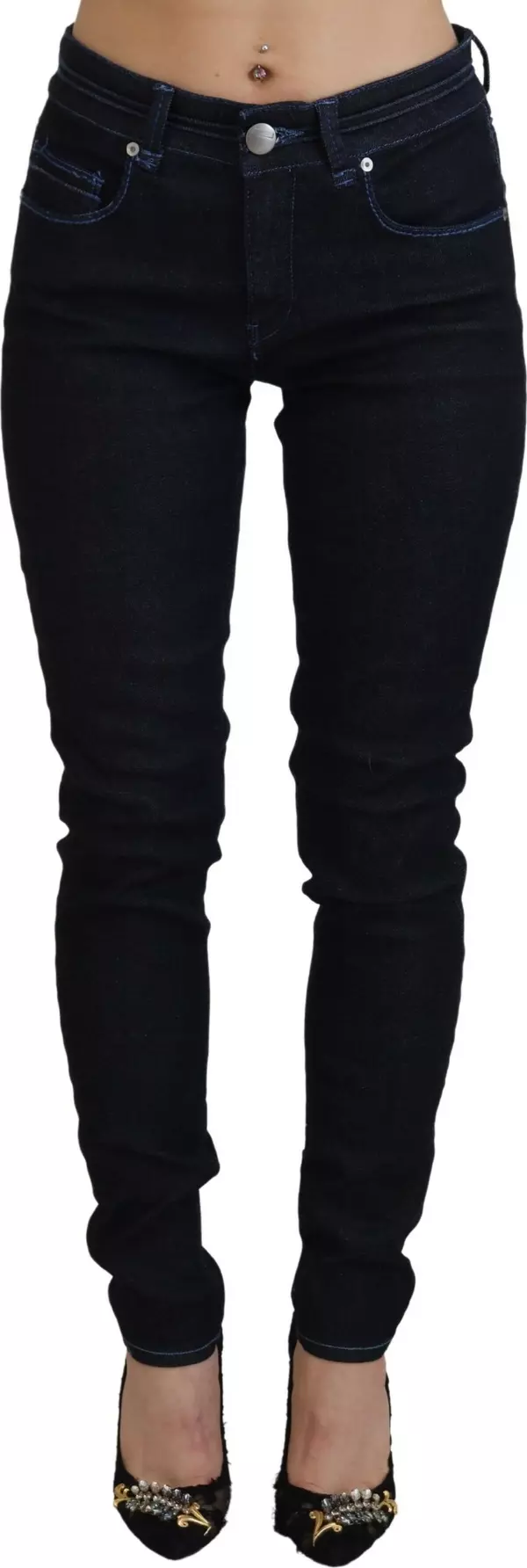 Dark Blue Low Waist Slim Fit Women Denim Jeans