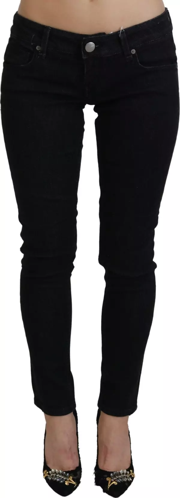 Black Low Waist Slim Fit Cotton Denim Jeans