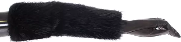 Black Beaver Fur Lambskin Leather Elbow Gloves